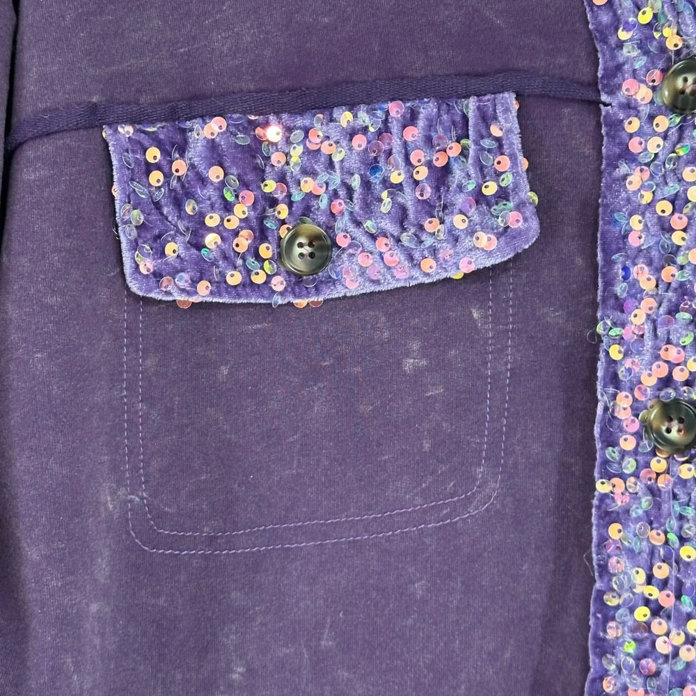 White Birch Sequin Trim Mineral Wash Shacket Womens Size S Purple Cotton Kidcore